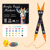 A set of acrylic paint markers in various colors and a pair of dual-tip markers with orange tips, next to some eggs and a sto