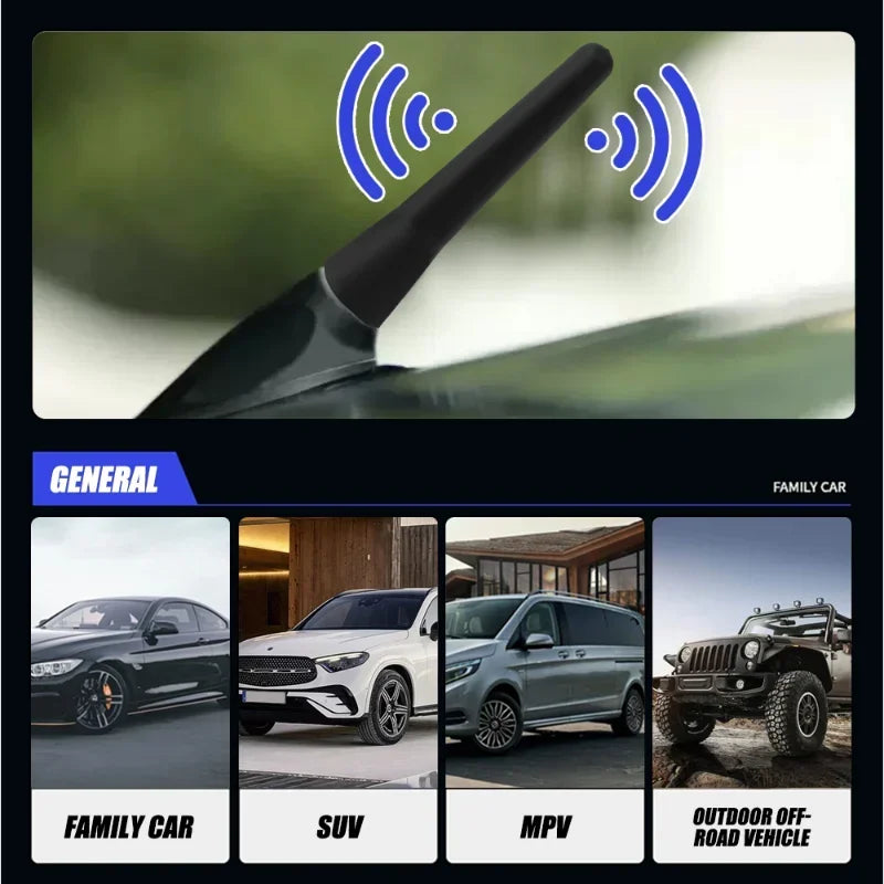 Compact Black Car Radio Antenna with Adapter Screws