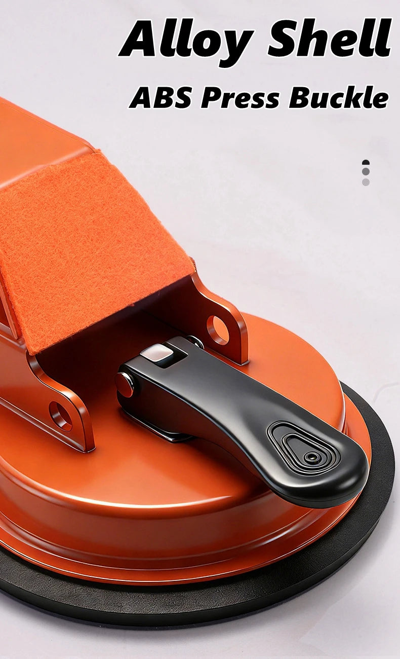 An Alloy Shell ABS Press Buckle tool in orange and black is shown, featuring a silicone pad and a handle.