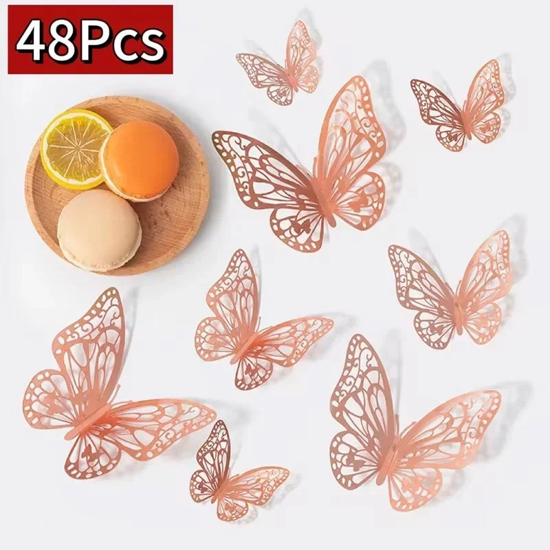 3D Rose Gold Butterfly Wall Decals for Home Decor