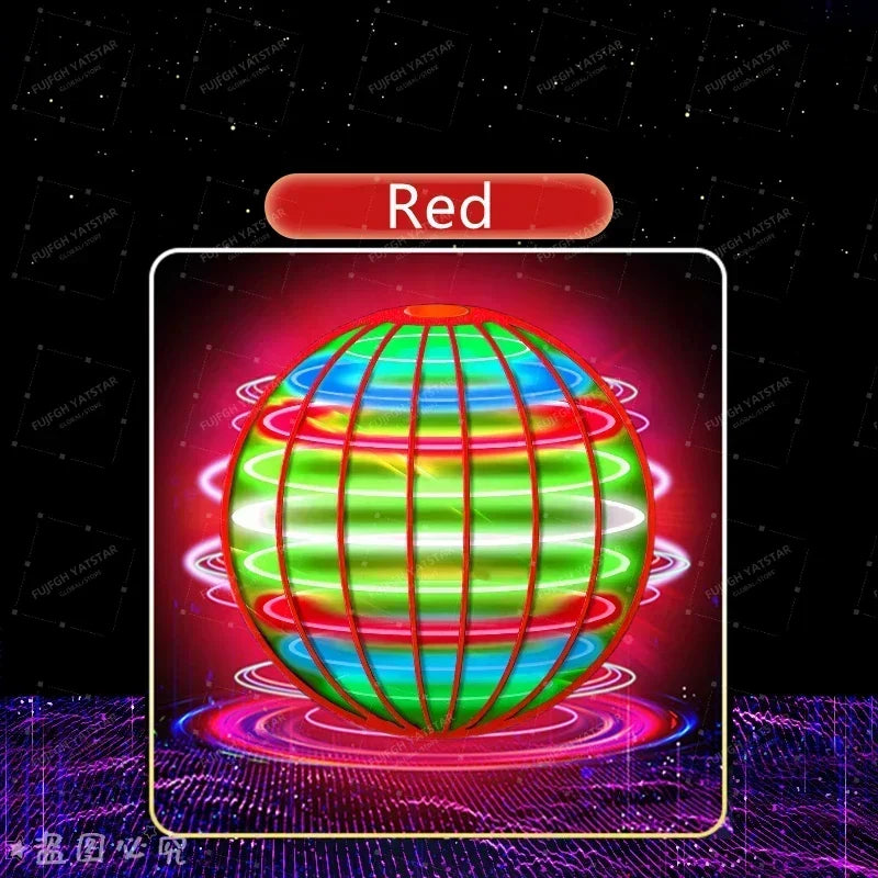 A glowing red orb with green and blue stripes is shown against a dark background with purple light rings.