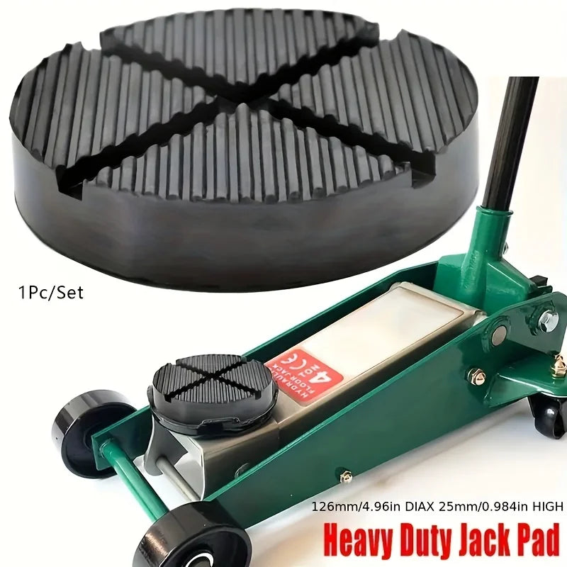 Heavy Duty Jack Pad for floor jacks, a black rubber pad designed to protect pinch welds and frame rails.