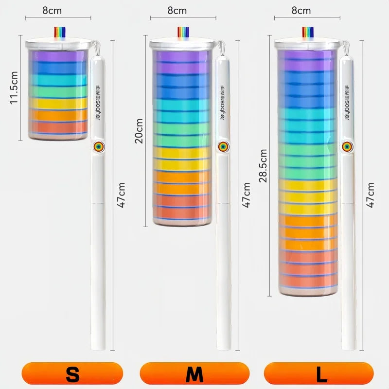 A set of long handle toilet brushes with disposable heads and wall-mounted holders in sizes S, M, and L.
