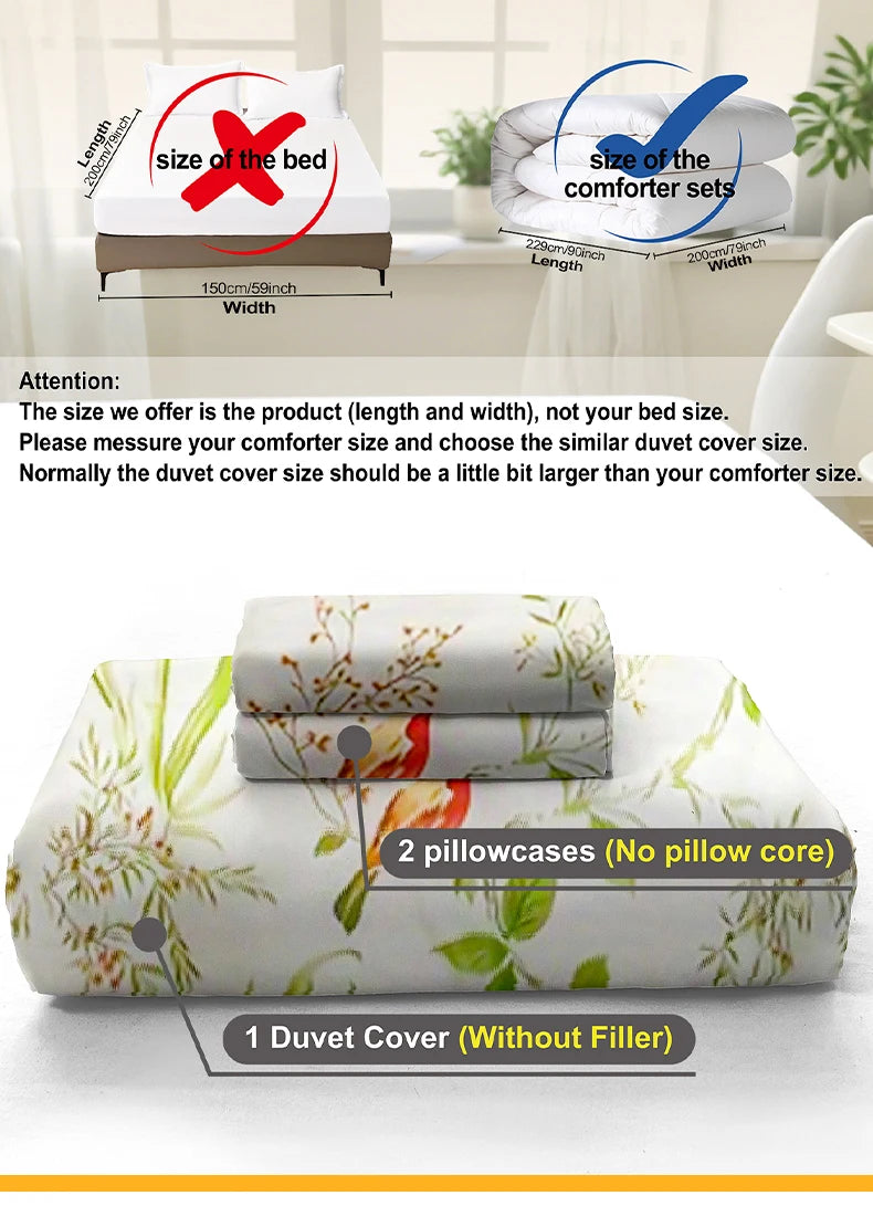 Botanical Leaf Print Duvet Cover Set with Pillowcases