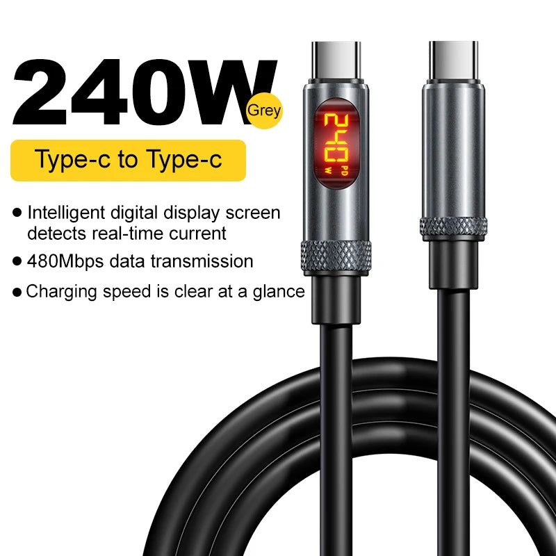 240W USB-C Fast Charging Cable with Digital Display