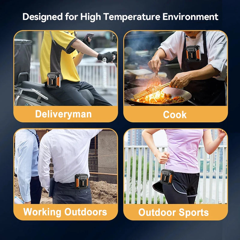 Portable Waist-Mounted Fan with LED Light & Power Bank