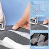 Close-up of no-sew iron-on hem tape showing ease of cutting, meltability with an iron, and good adhesion for clothing repairs