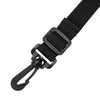 Black nylon strap and buckle of a waterproof paddle board deck bag with cooler lining