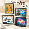 A display of creative famous paintings series featuring vibrant art prints in black frames.
