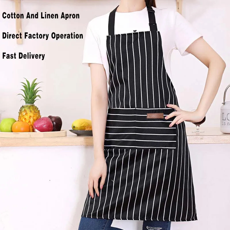 Striped Kitchen & Work Apron with Adjustable Neck Strap