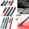 A collection of universal carbon fiber short radio antennas in various colors including black, silver, blue, and red.