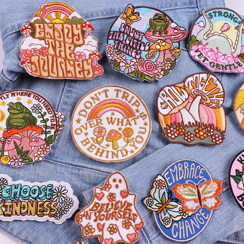 Encouraging Embroidered Iron-On Patches for Jackets, Jeans & Bags