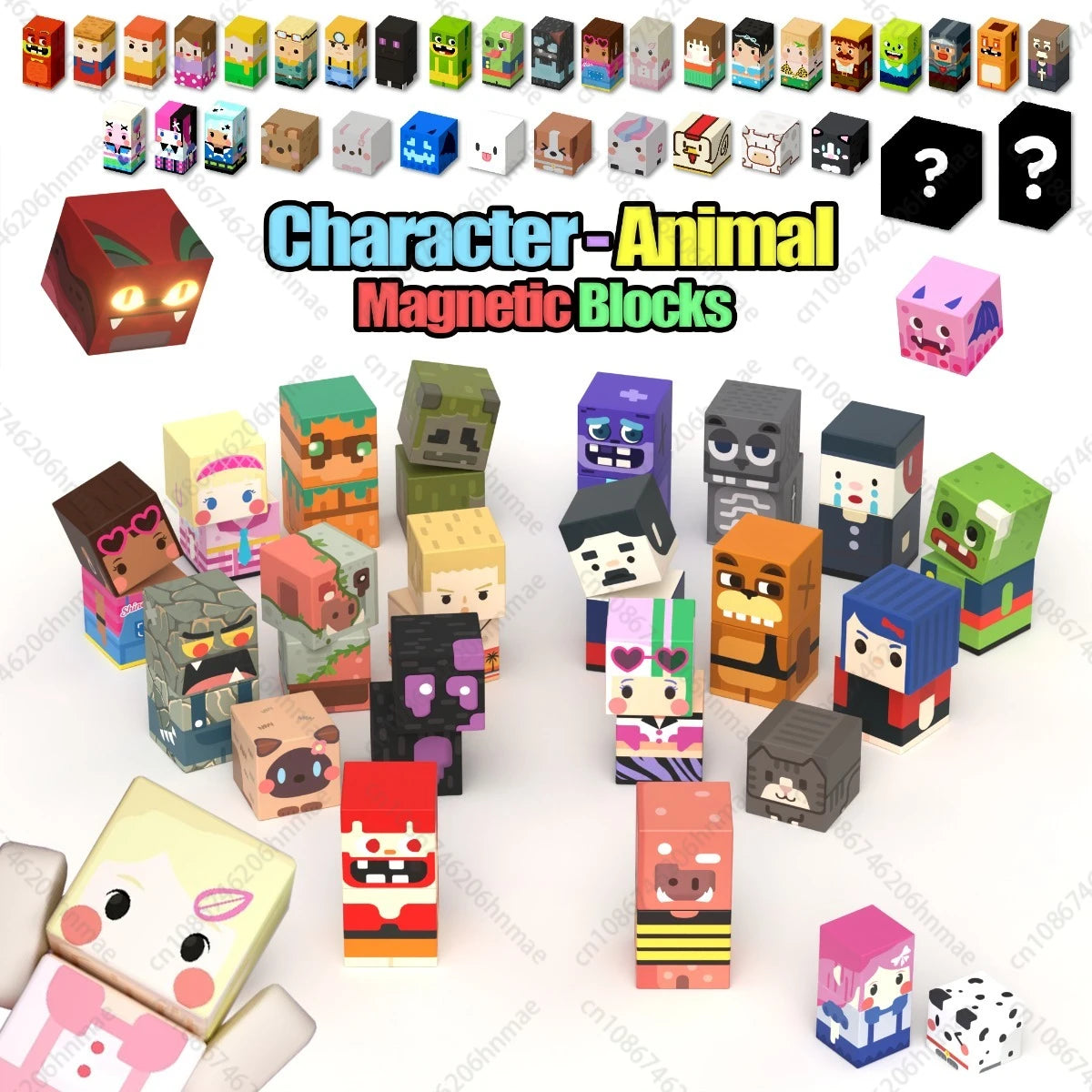 Magnetic Building Blocks with Mini Worlds and Character Figures