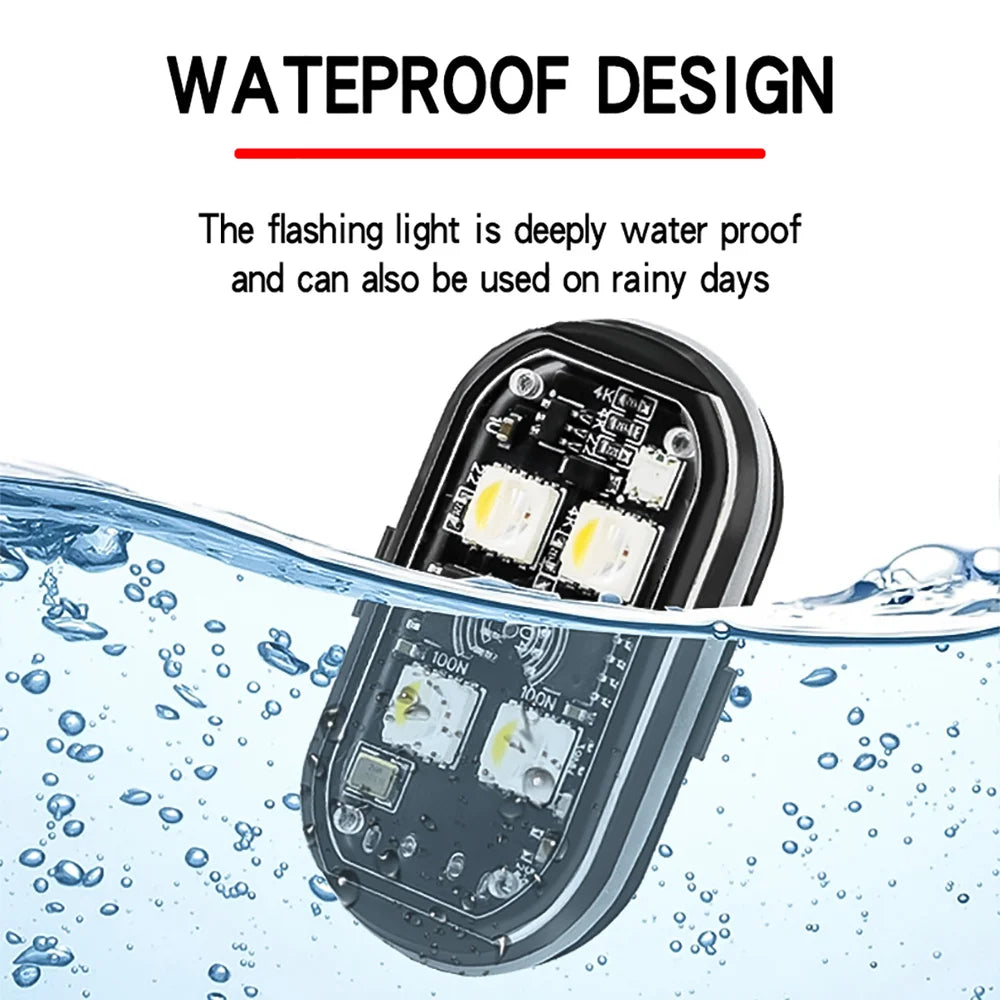 A flashlight with a waterproof design is shown submerged in water droplets.