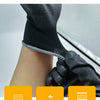 Black PU light anti-crack gloves shown on a hand, highlighting dexterity, tear resistance, and wear/skid resistance.