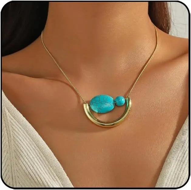 Boho Gold Turquoise Pendant Necklace