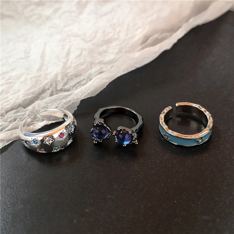 Punk Crystal Heart Butterfly Geometric Ring