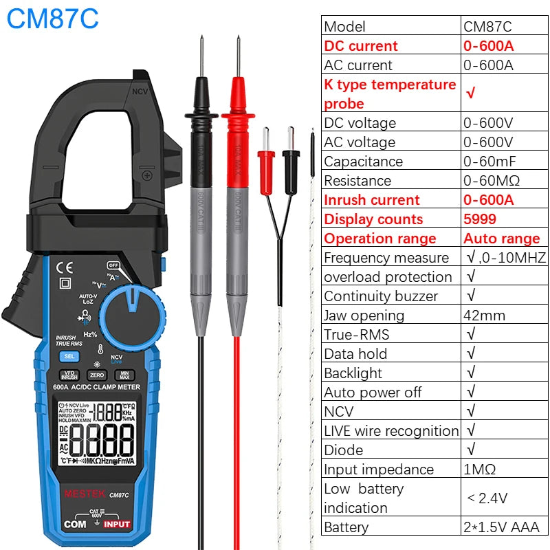 1000A True RMS Digital Clamp Meter with NCV Detection