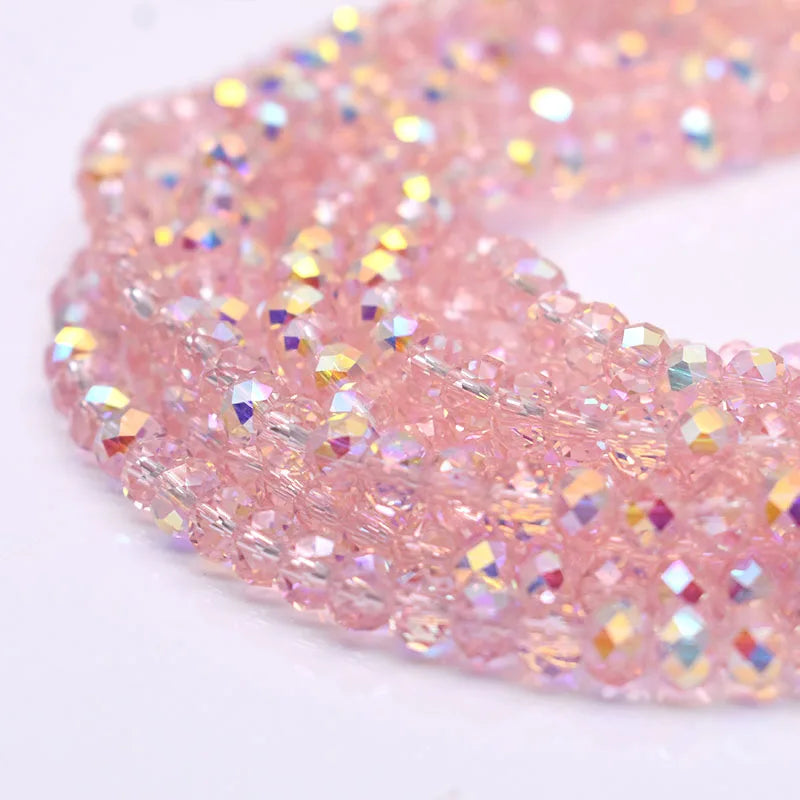 Pink AB Faceted Glass Crystal Rondelle Beads for Jewelry Making (8mm)