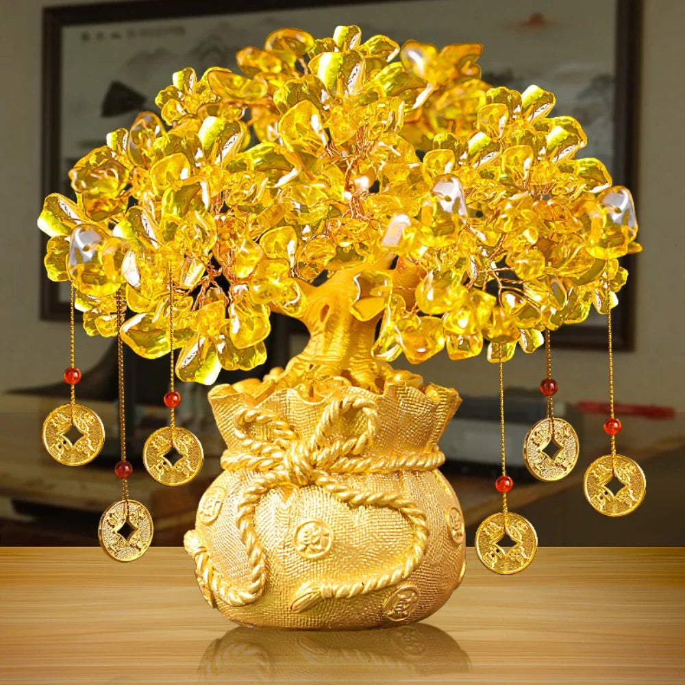 Golden Citrine Crystal Money Tree – Feng Shui Wealth Charm
