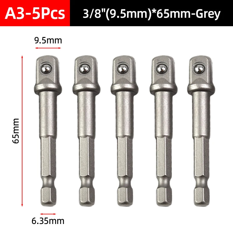 Hex Shank Socket Adapter Set for Power Drills (1/4, 3/8, 1/2 Inch)
