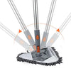 A 360° rotating triangle microfiber wall cleaning mop with a long handle being used to clean a surface.
