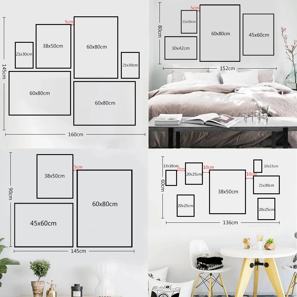 A set of vintage inspirational quote canvas wall art featuring retro newspaper style text and graphics displayed on a white w
