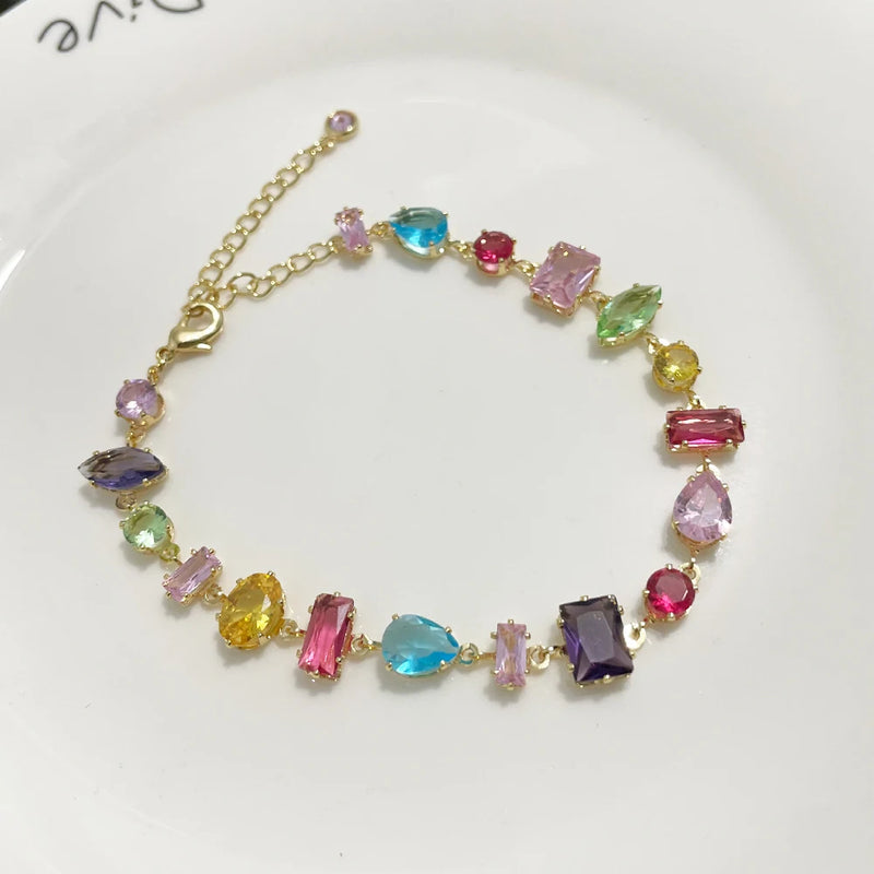 Colorful CZ Tennis Bracelet with Gold Plating