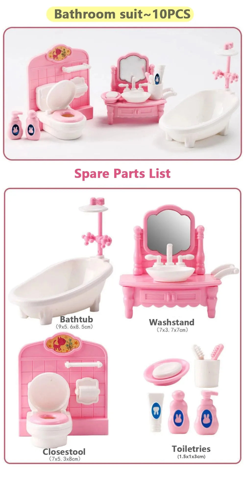 Kawaii Pink Dollhouse Kitchen Furniture Play Set