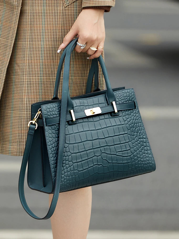 Elegant Genuine Leather Shoulder Bag for Women with Top Handle