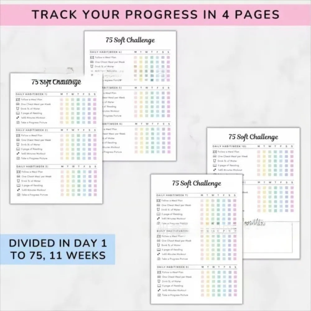 75 Day Hard Challenge Planner Notebook – A5 Hardcover Goal Tracker
