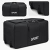 Black heavy-duty waterproof travel duffel bag with a sport logo