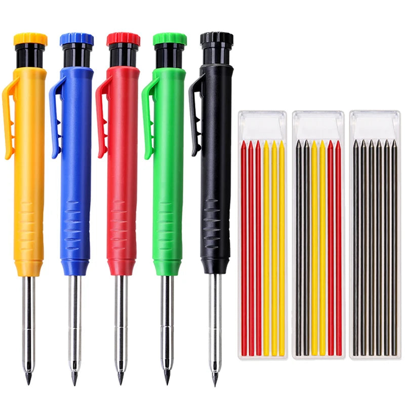 Heavy-Duty Carpenter Pencil Set with Extended Tip and Built-In Sharpener