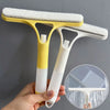 A hand holds a yellow and white 3-in-1 multi-function window cleaning tool set with a sponge and squeegee visible in an inset