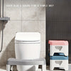 A white toilet stool is shown next to a toilet, with color options of agate blue, sakura pink, and simple grey displayed.