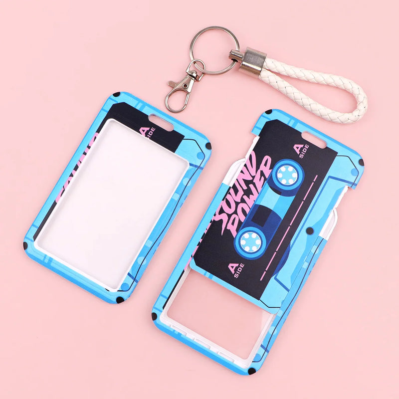 Retro Cassette Tape Card Holder with Keychain