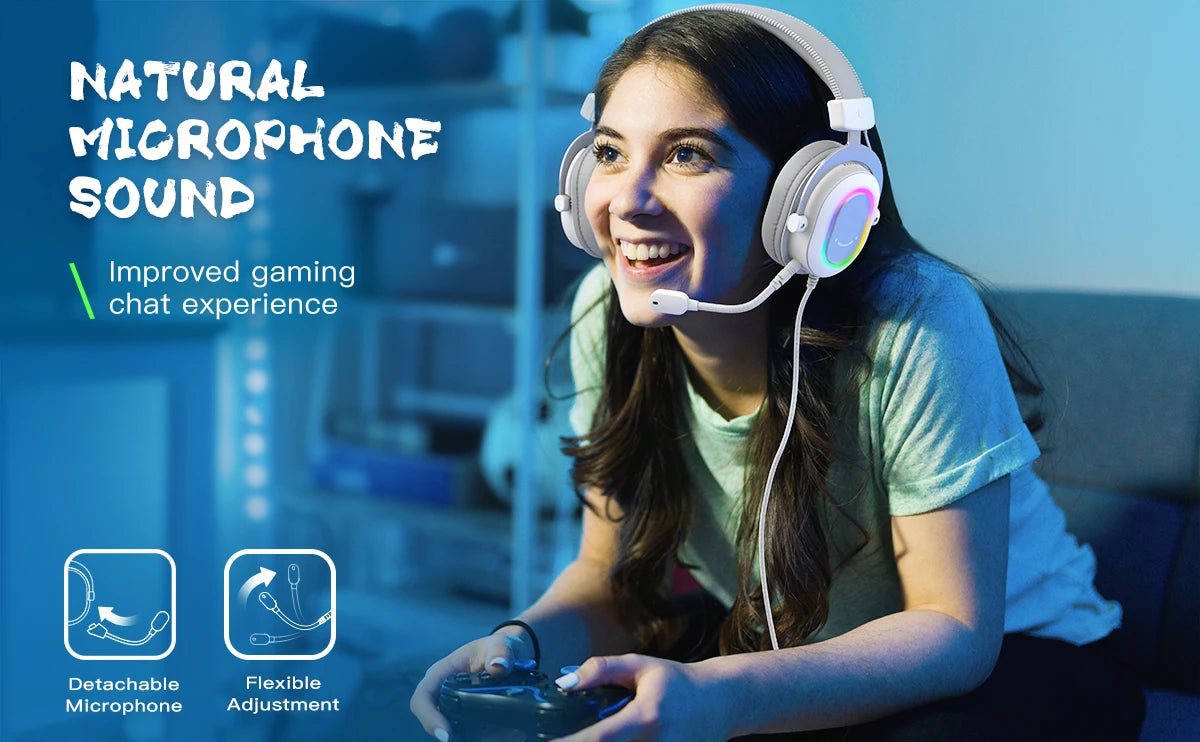 RGB Gaming Headset with 7.1 Surround Sound and Detachable Microphone