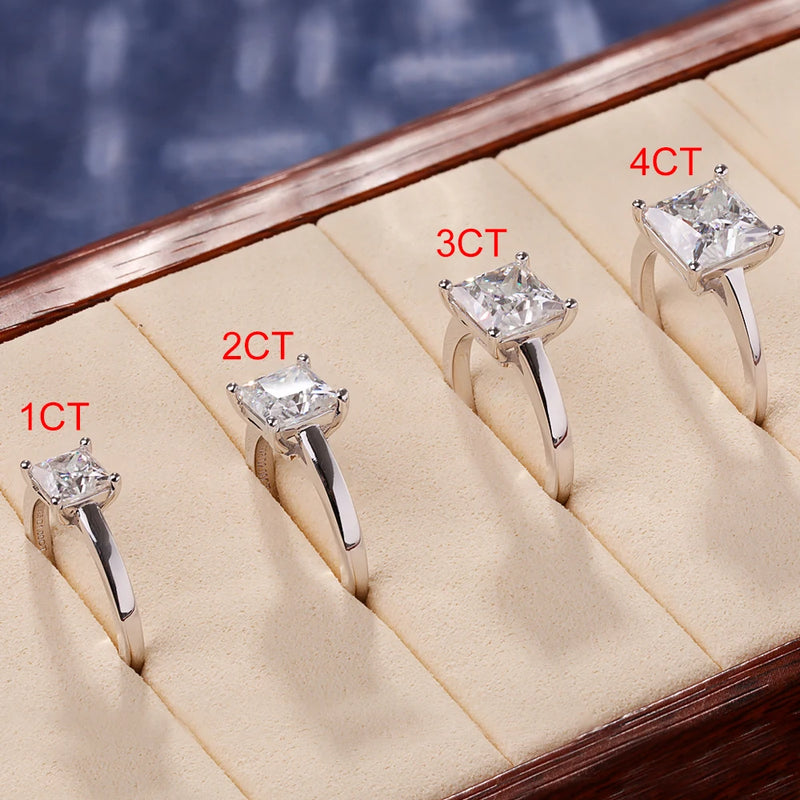 Princess Cut Moissanite Solitaire Ring in 925 Sterling Silver