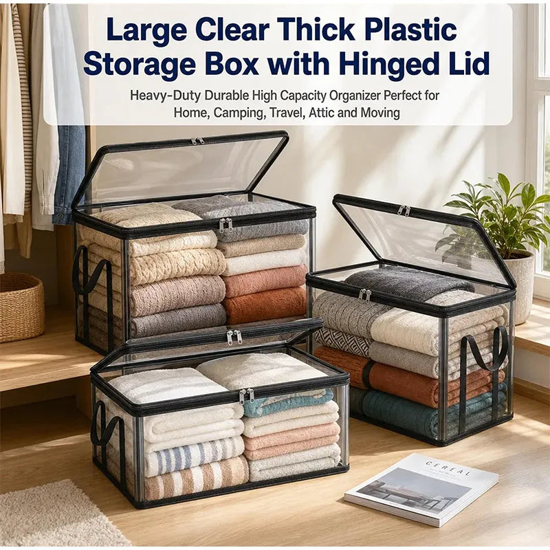Large Clear PVC Storage Box with Hinged Lid