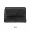 Black RFID-blocking tri-fold wallet with a zippered coin pocket shown flat.