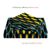 Two pillowcases without core and one duvet cover without filler in teal and black geometric patterns