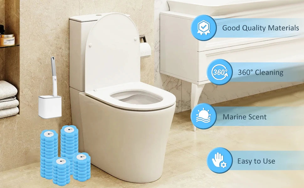 Disposable Toilet Brush Set with Self-Opening Holder