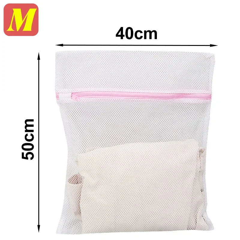 White mesh laundry bag measuring 40cm by 50cm for delicate clothing care