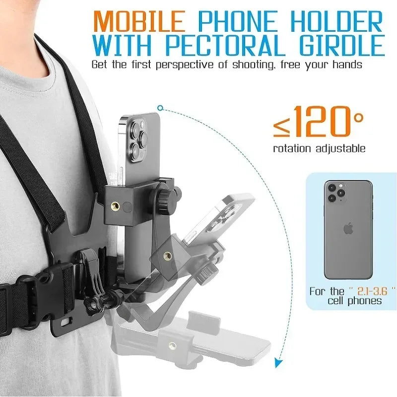 Adjustable Chest Strap Phone Clip Holder for Action Cameras and Smartphones