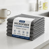 A stack of six gray microfiber cleaning cloths labeled as a set of 6 pcs.
