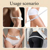 Three images showing the usage scenario of an automatic locking body measuring tape on different parts of the body.
