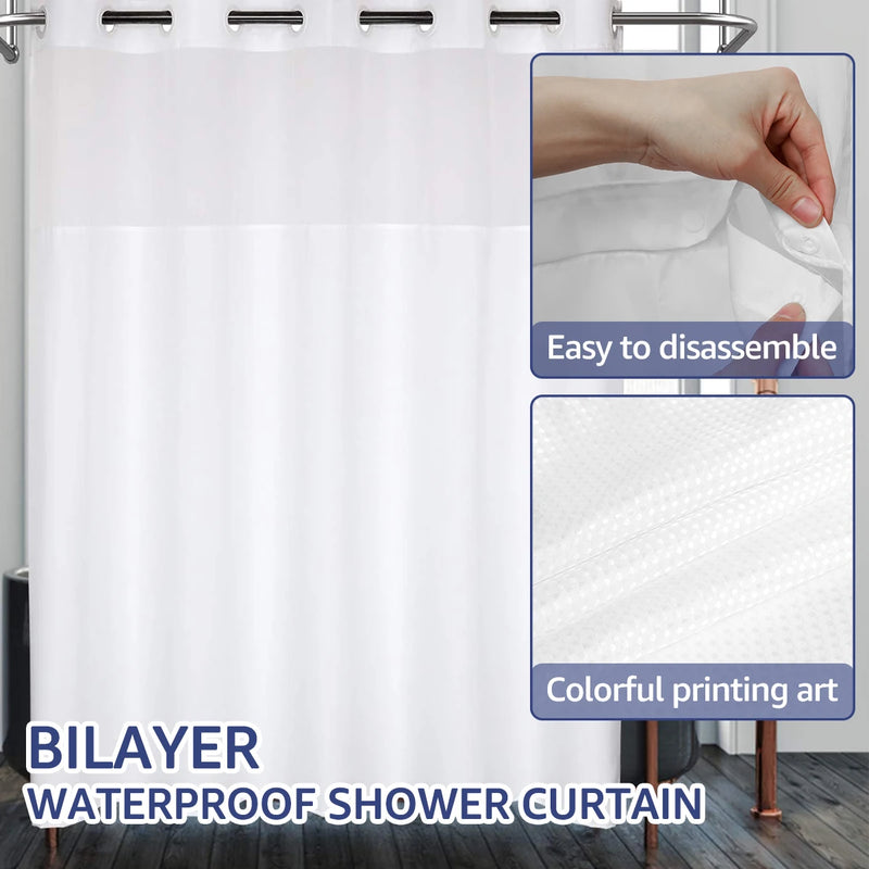 Double-Layer Waterproof Shower Curtain with Snap-In Liner