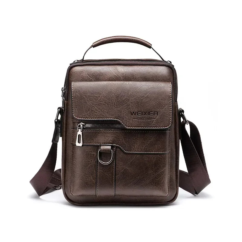 Dunkelbraune Vintage-PU-Leder-Crossbodytasche mit Top-Griff und verstellbarem Riemen.