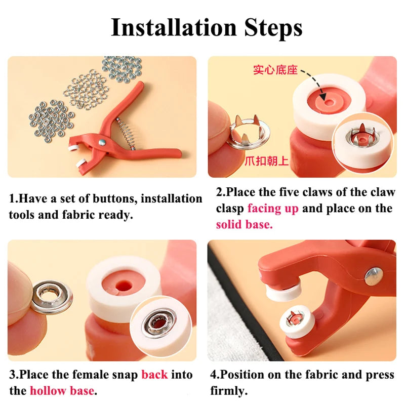 Metal Snap Fastener Kit with Hand Press Pliers & Storage Box