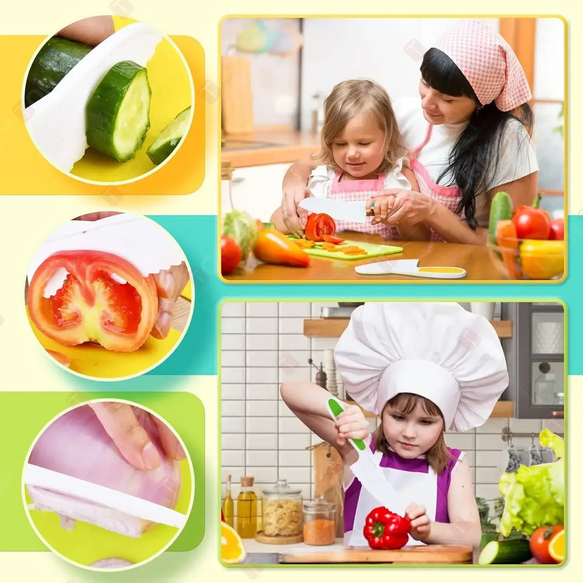 A set of 17 cooking tools and ingredients for children to practice cooking skills.